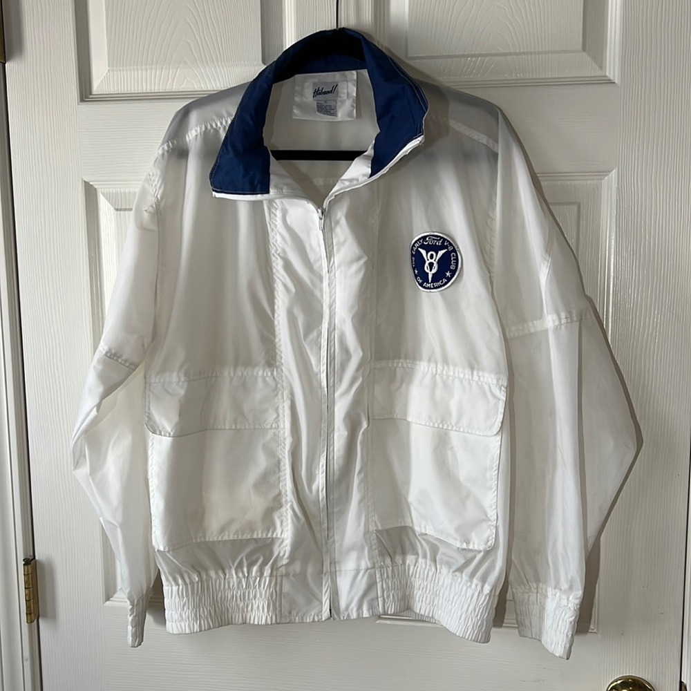VINTAGE Haband! Ford‎ Automotive V8 Club Nylon Windbreaker Jacket White, Sz L